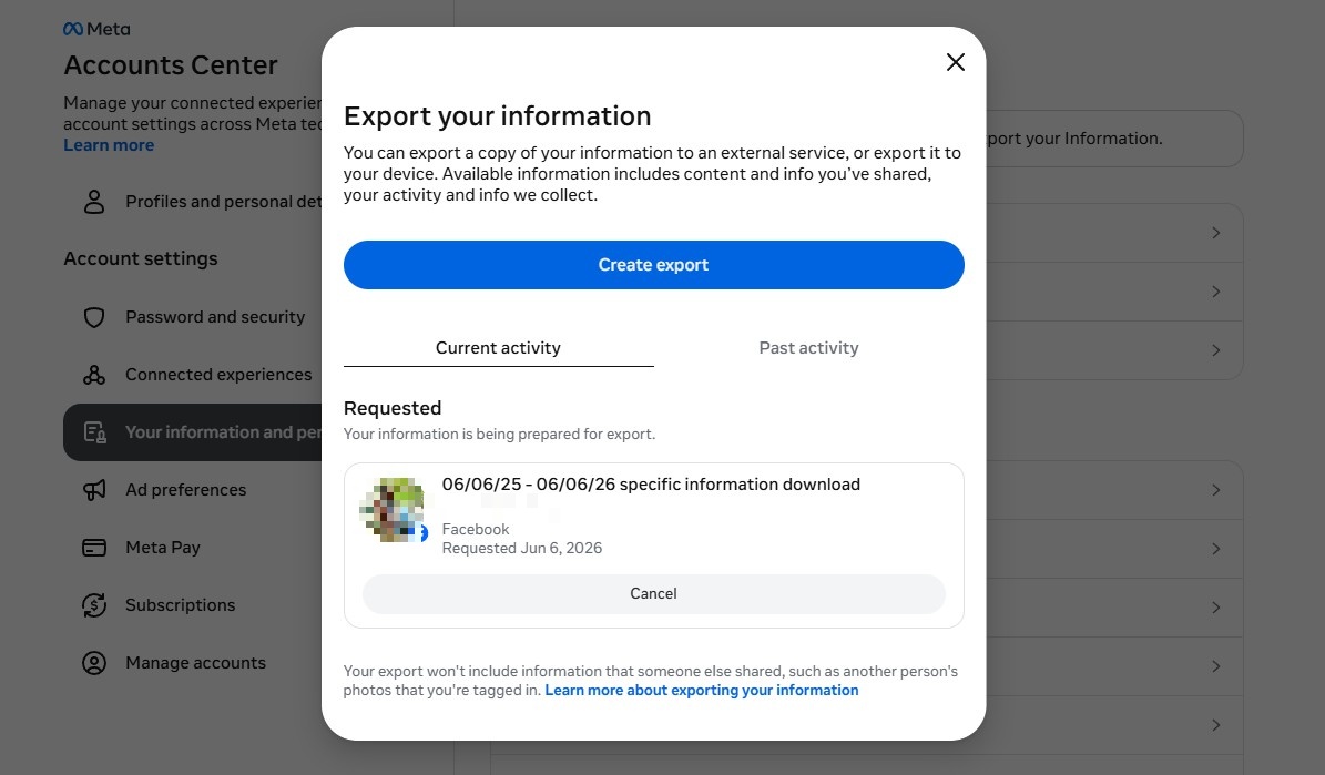 Create export button