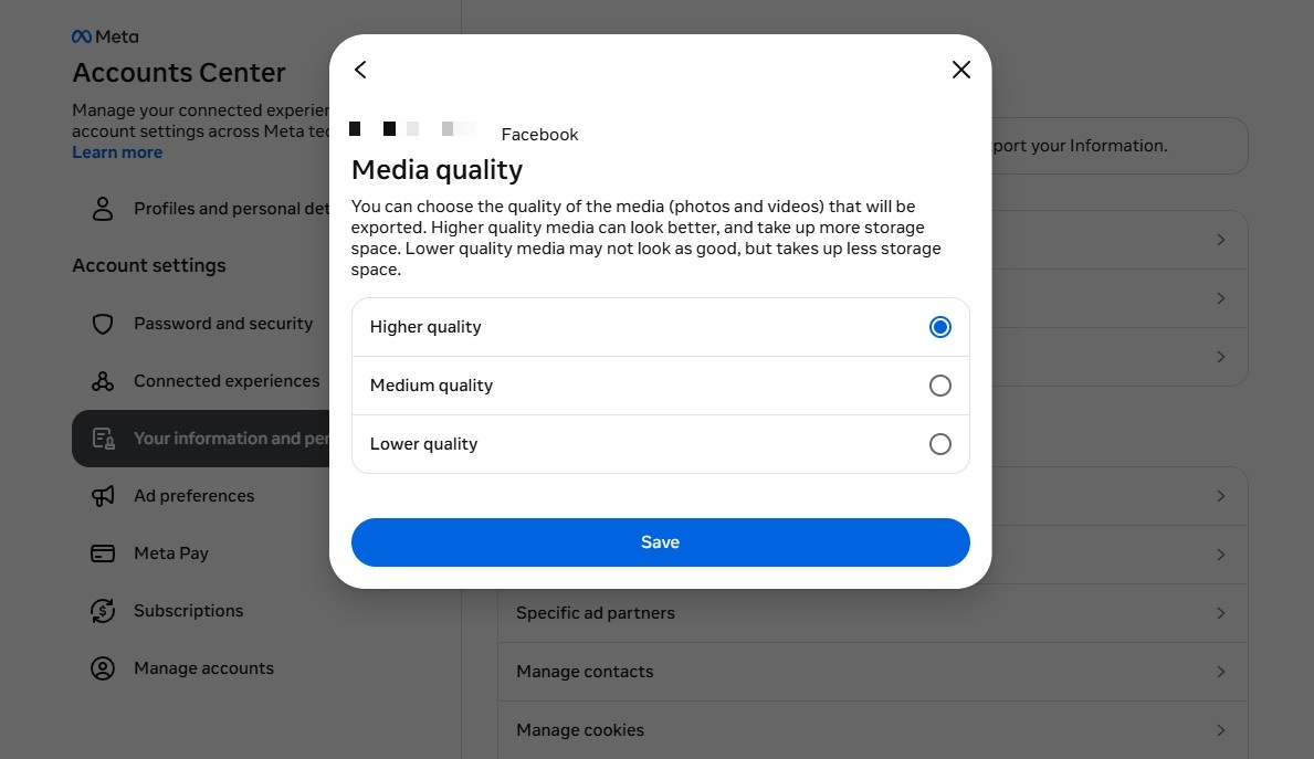 Media quality: Higher quality