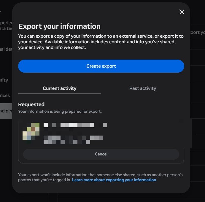 Export requested confirmation