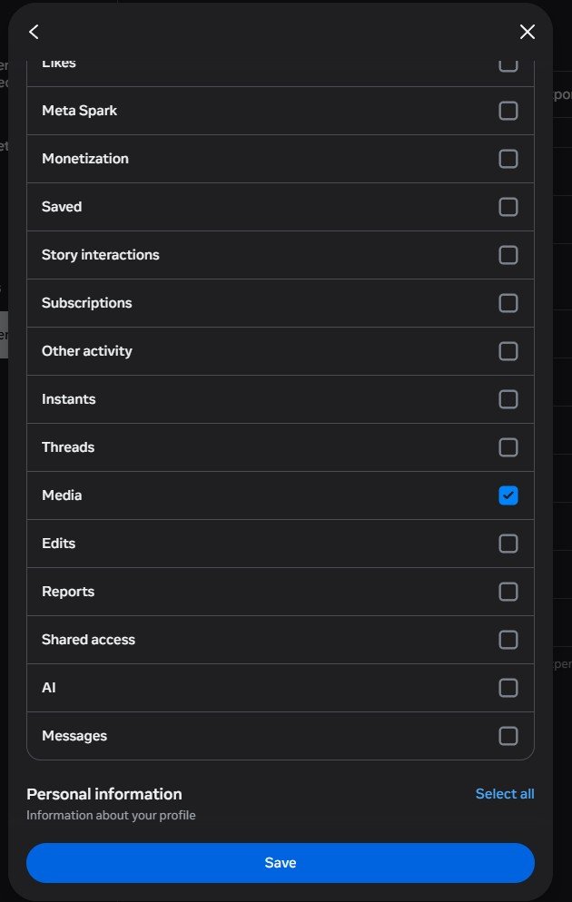 Media checkbox selected